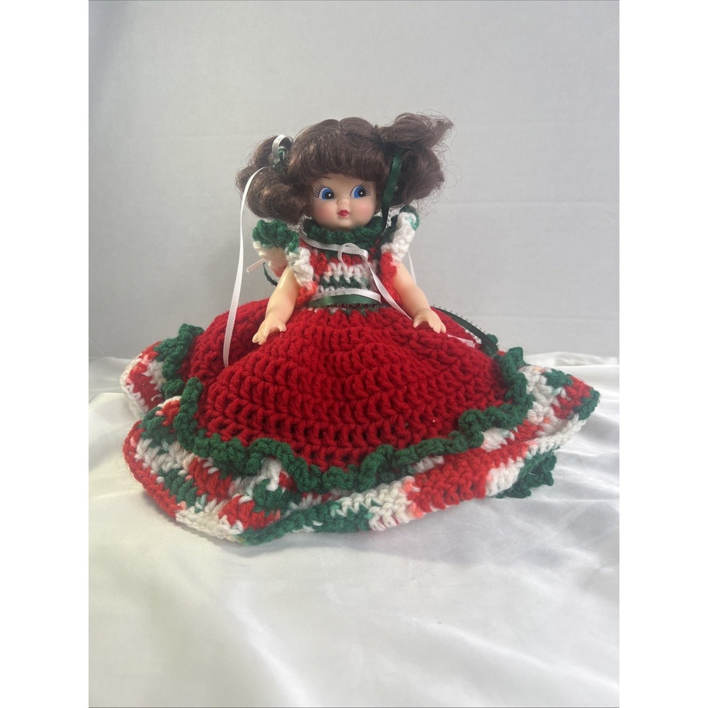 Christmas Doll Decor‎ Vintage Handmade Knit Crochet Movable Arms Tree Topper